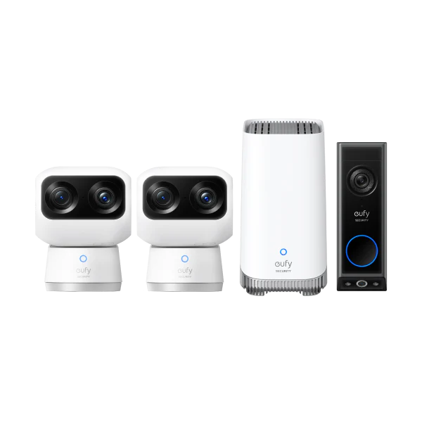 Indoor Cam S350 + HomeBase™ S380 + Video Doorbell E340 (Battery Powered)