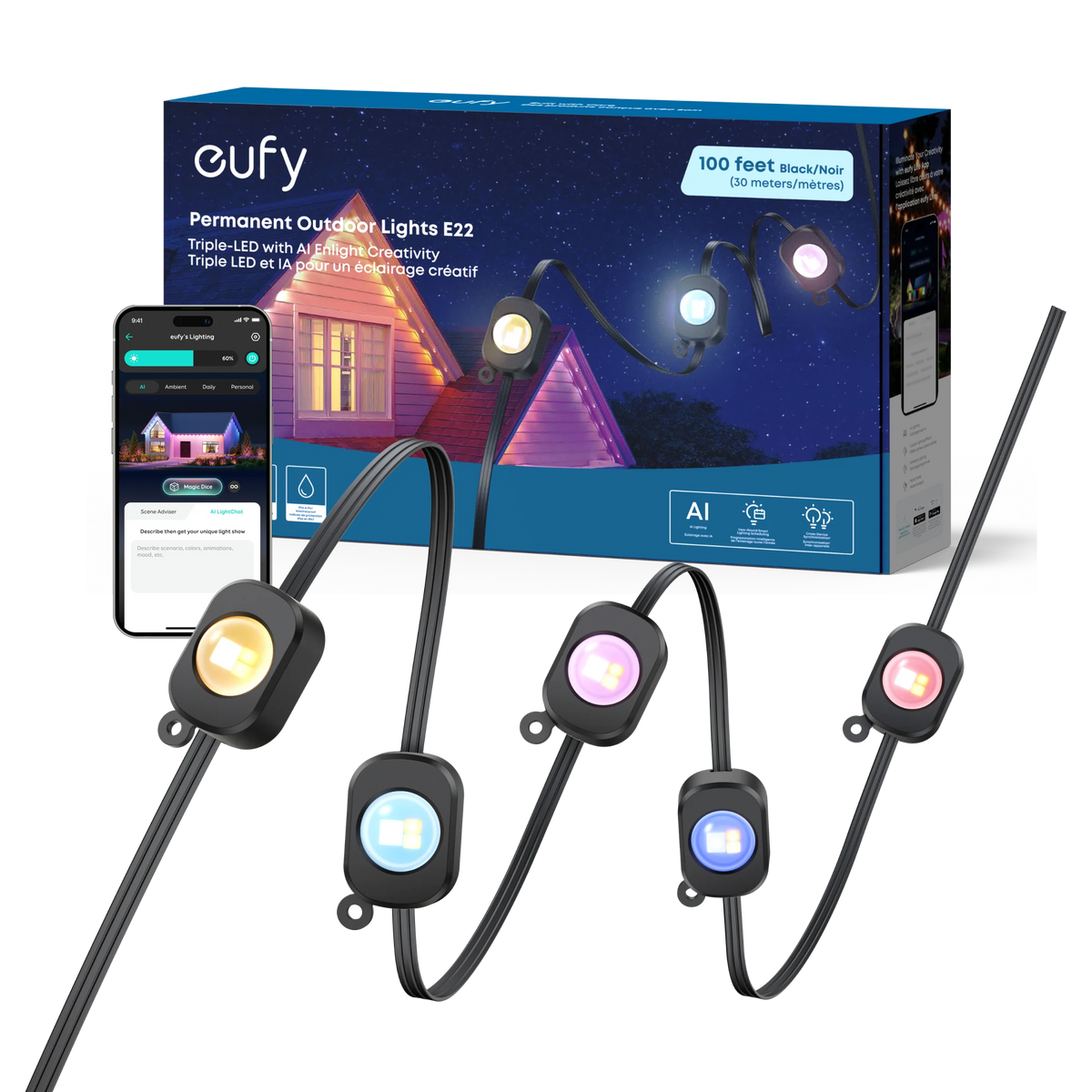 eufy Permanent Outdoor Lights E22 (100 ft, Black)