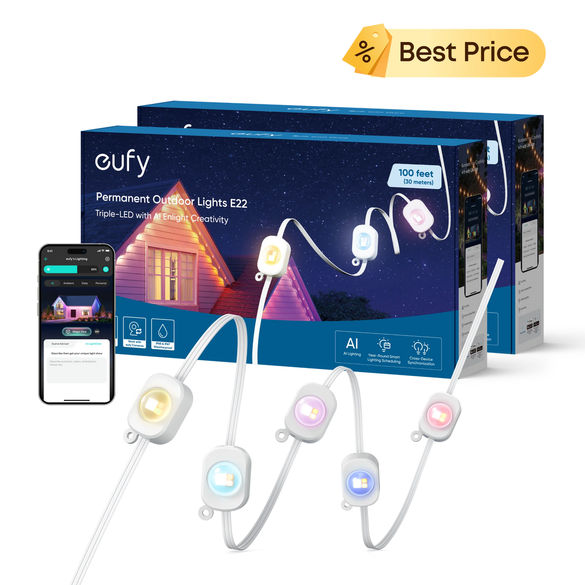 eufy Permanent Outdoor Lights E22, 100 ft (2-Pack)